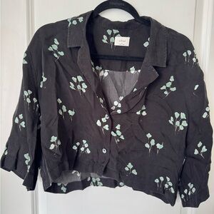 Black Floral Cropped Blouse